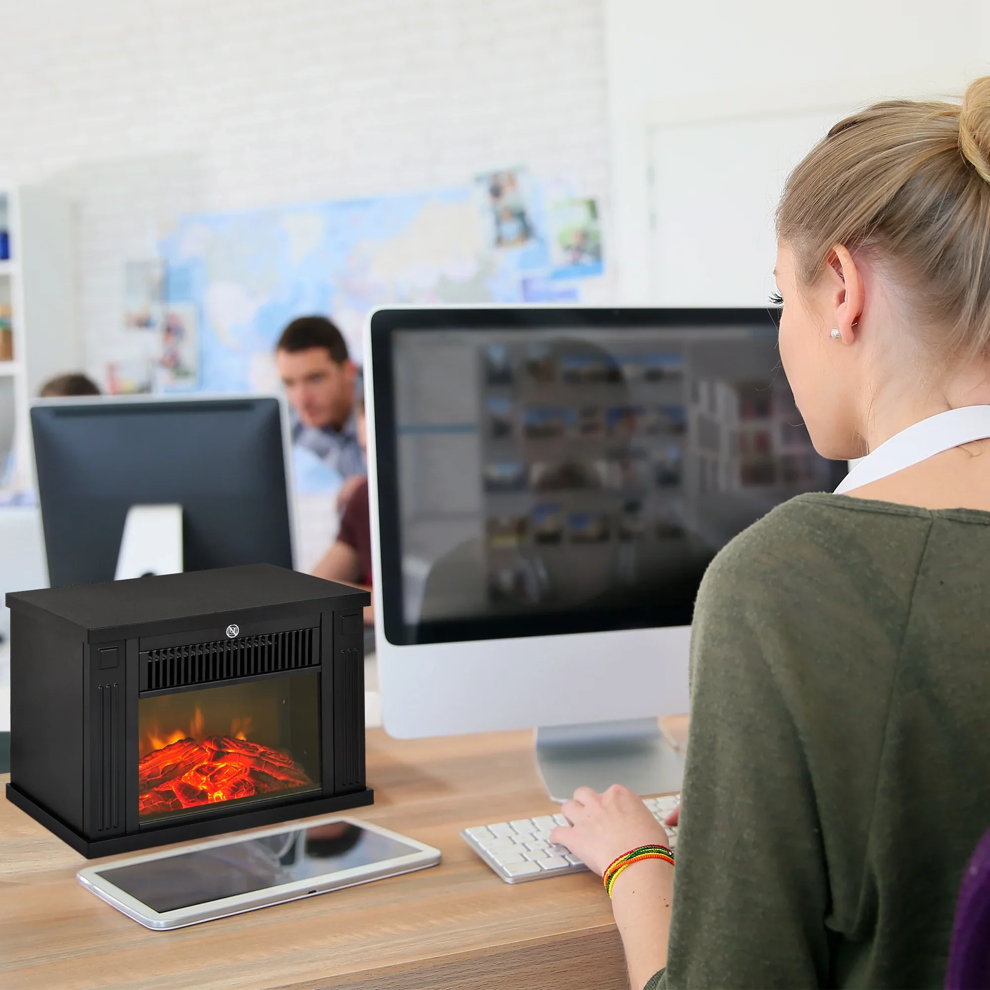 HOMCOM Elektrische haard met vlameffect en 2 verwarmingsstanden