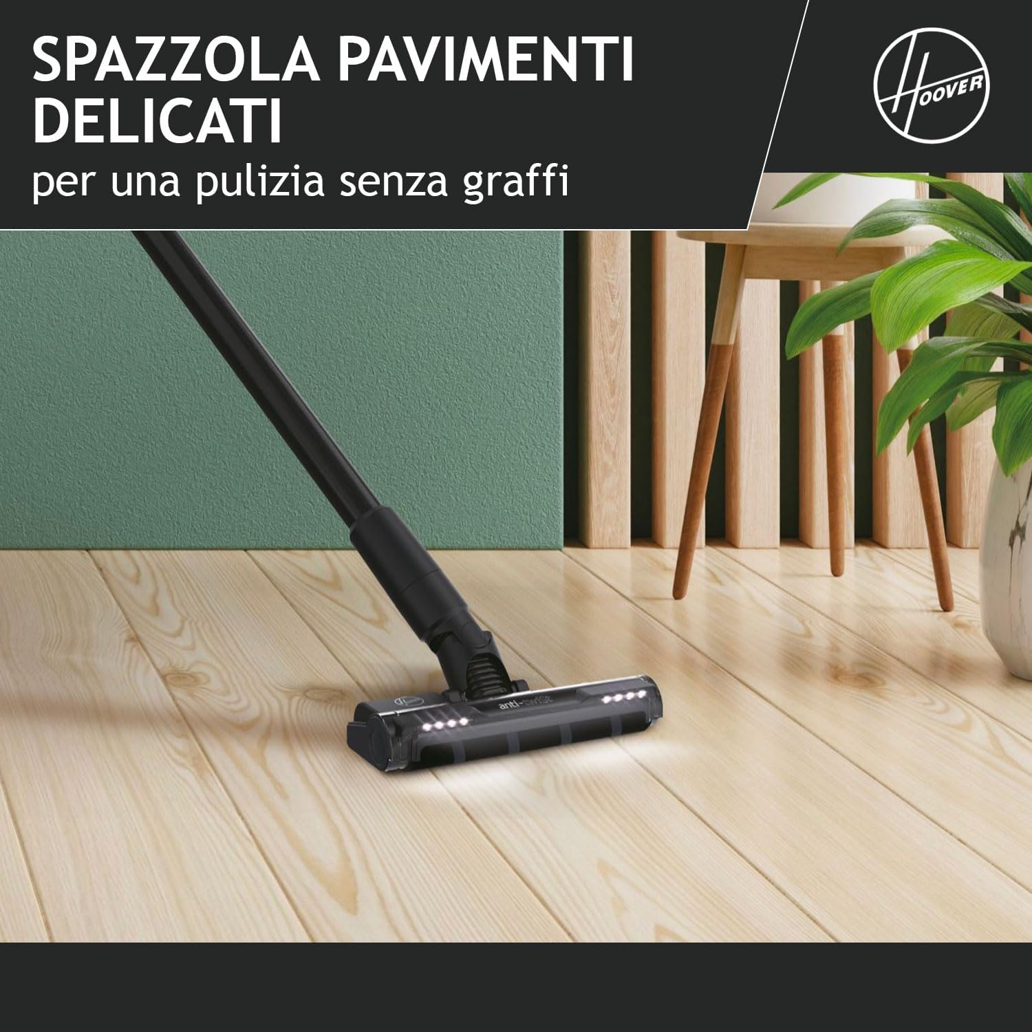 HOOVER Nuovo aspirapolvere senza fili, manovrabilità a 360° per pavimenti duri, spazzola anti-groviglio con luci LED integrate, mini turbo spazzola per rimuovere capelli e peli di animali [HF401P]