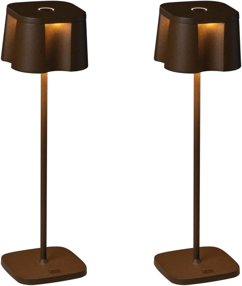 2er Set Outdoor Tischleuchten, Akku wiederaufladbar per USB, Rostoptik Höhe 36cm