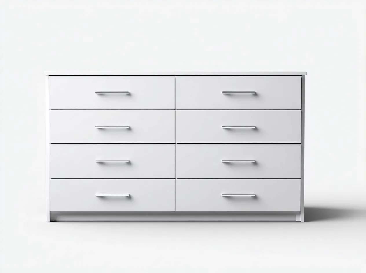 Kommode mit Schubladen - Holz-Metall - 140x45x80 cm - Weiß - Modernstil
