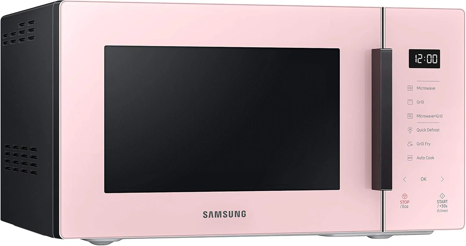 Samsung Tisch-Mikrowelle Glas Design MG23T5018CP/ET, knuspriges Kochen, AirFry, Mikrowelle + Grill 800 W + 1100 W, 23 l, 49 x 27,5 x 38 cm, Puder