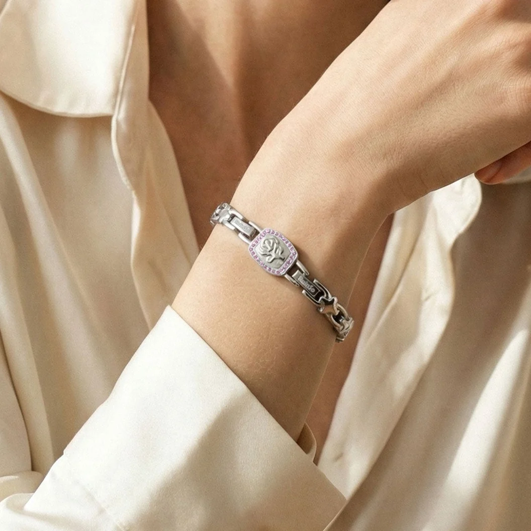 RainSo Ultra Strength Women Rose Magnetic Bracelet,Pink Diamond
