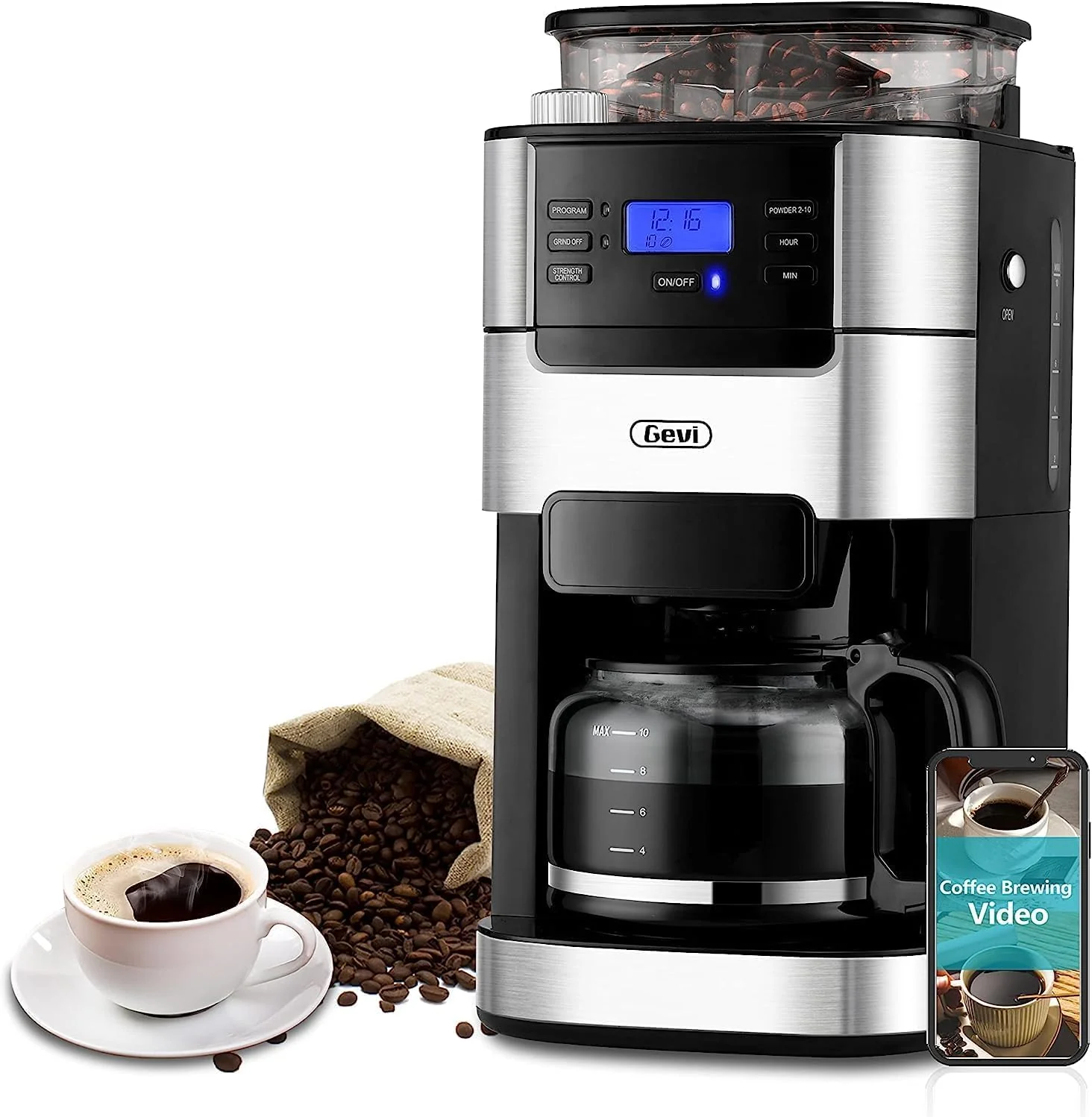 Gevi 10-Cup Coffee Maker with Built-in Grinder