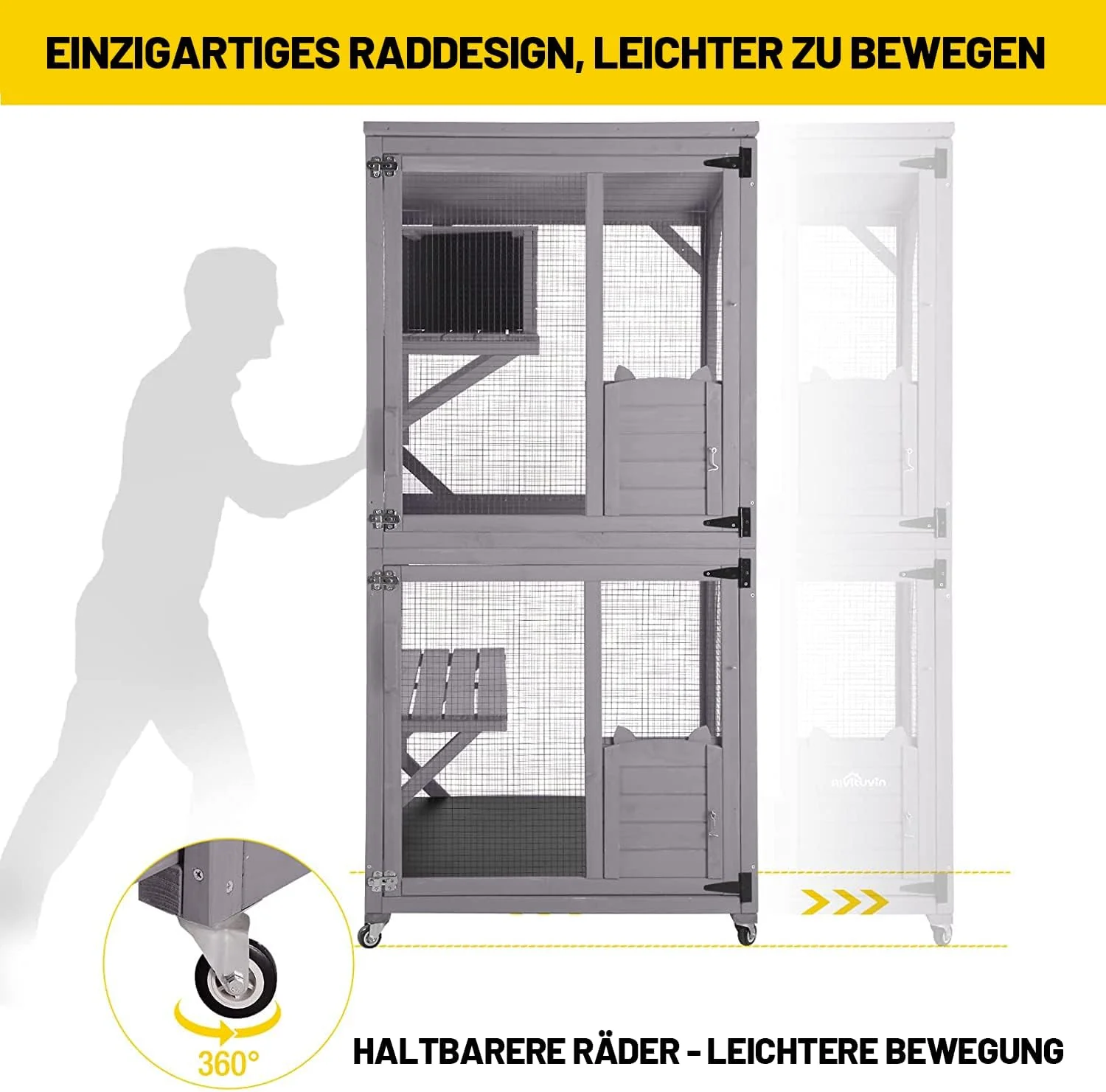 Kattenhuis Outdoor Catio Kitty Omheining met Super Grote Toegangsdeur, Houten Kattenkooi Condo Indoor Box met Platforms en Klein Huis