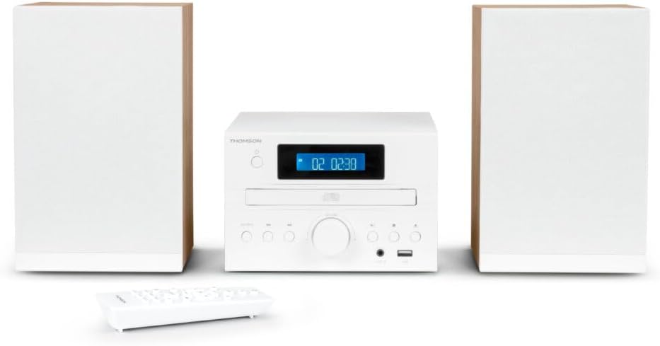 Microcha?ne - THOMSON - COSY MIC121BT - Lecteur CD, Bluetooth, Radio FM, MP3, USB - Bois et Blanc