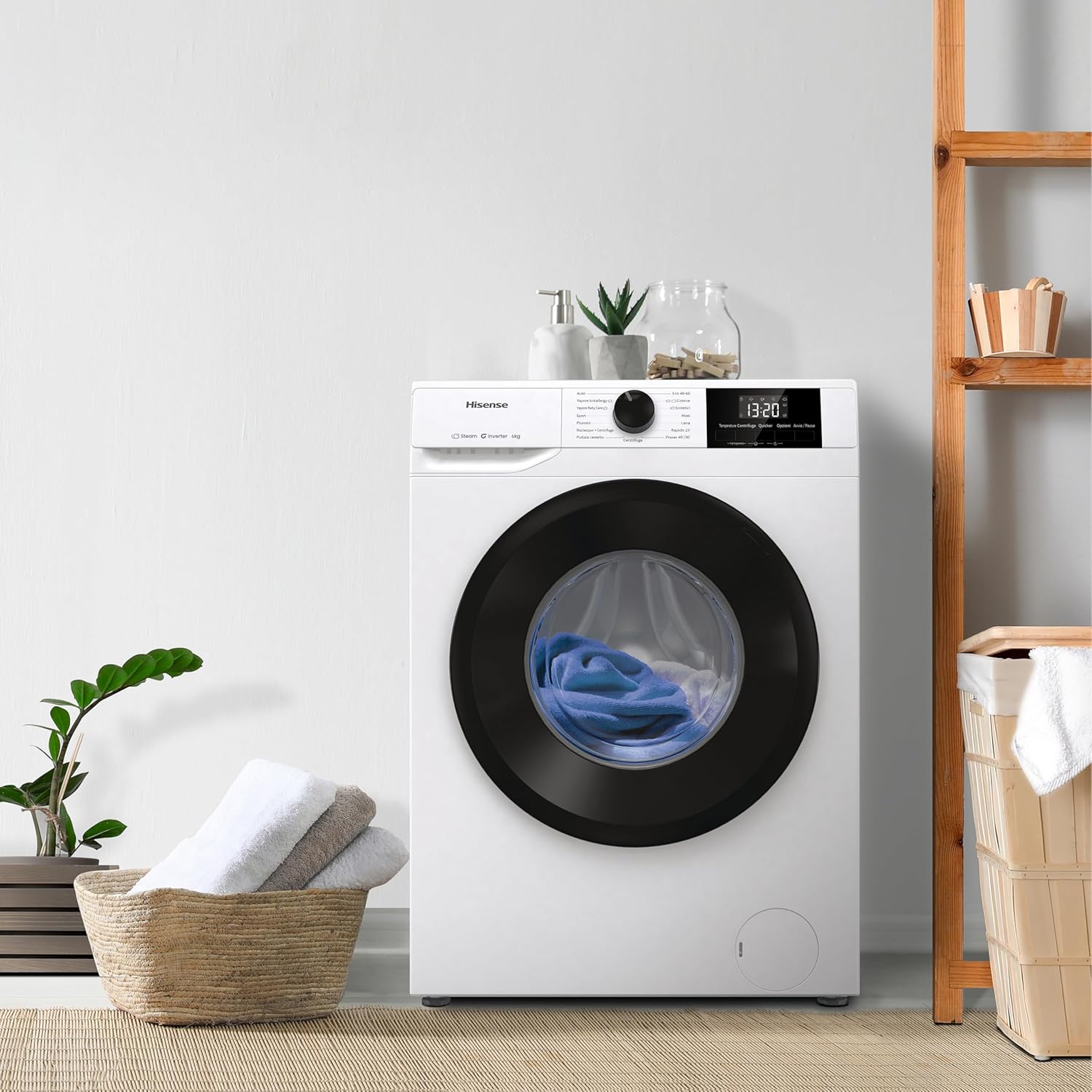 Hisense WFVB7012EM Front Load Washing Machine 7 kg 1200 rpm 15 Programs Steam LED Display Rapid Program Delay Start Child Lock