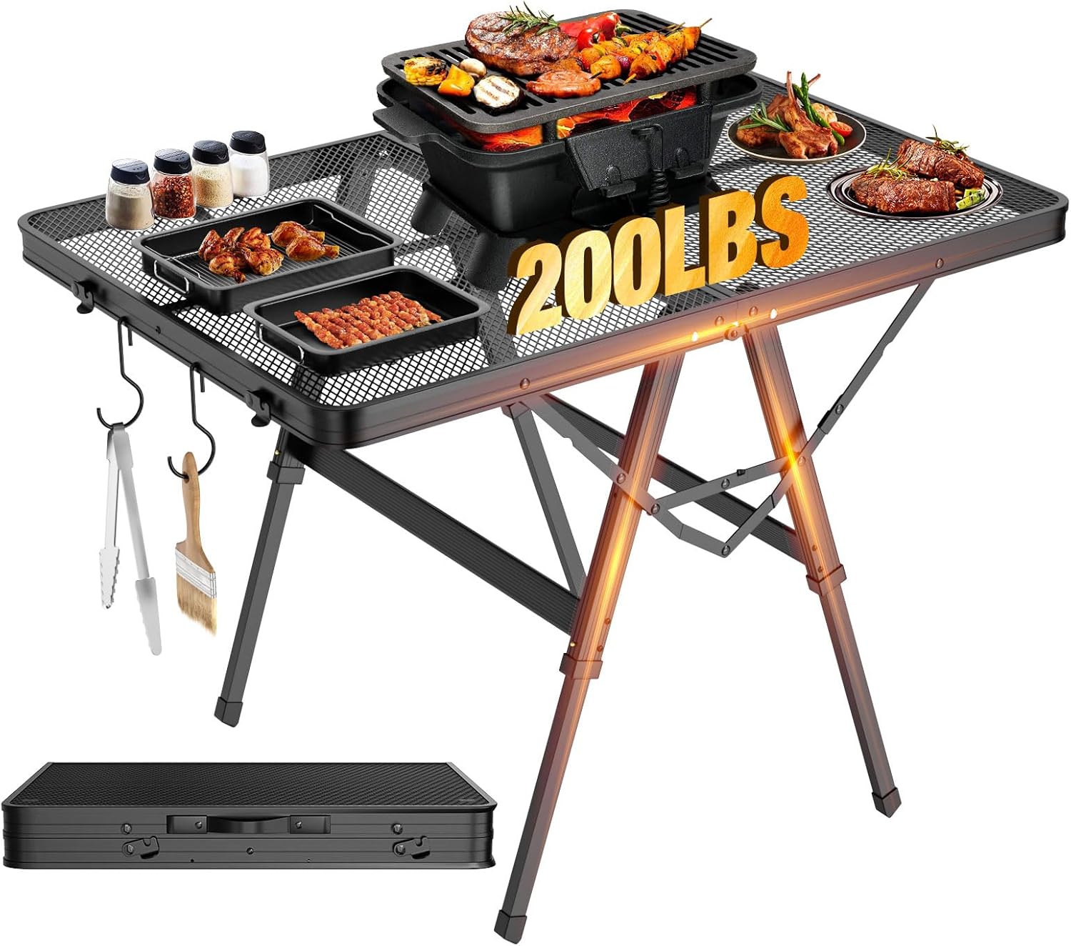 Foldable Grill Table with Mesh Desktop for Ourdoor RV, 35.4