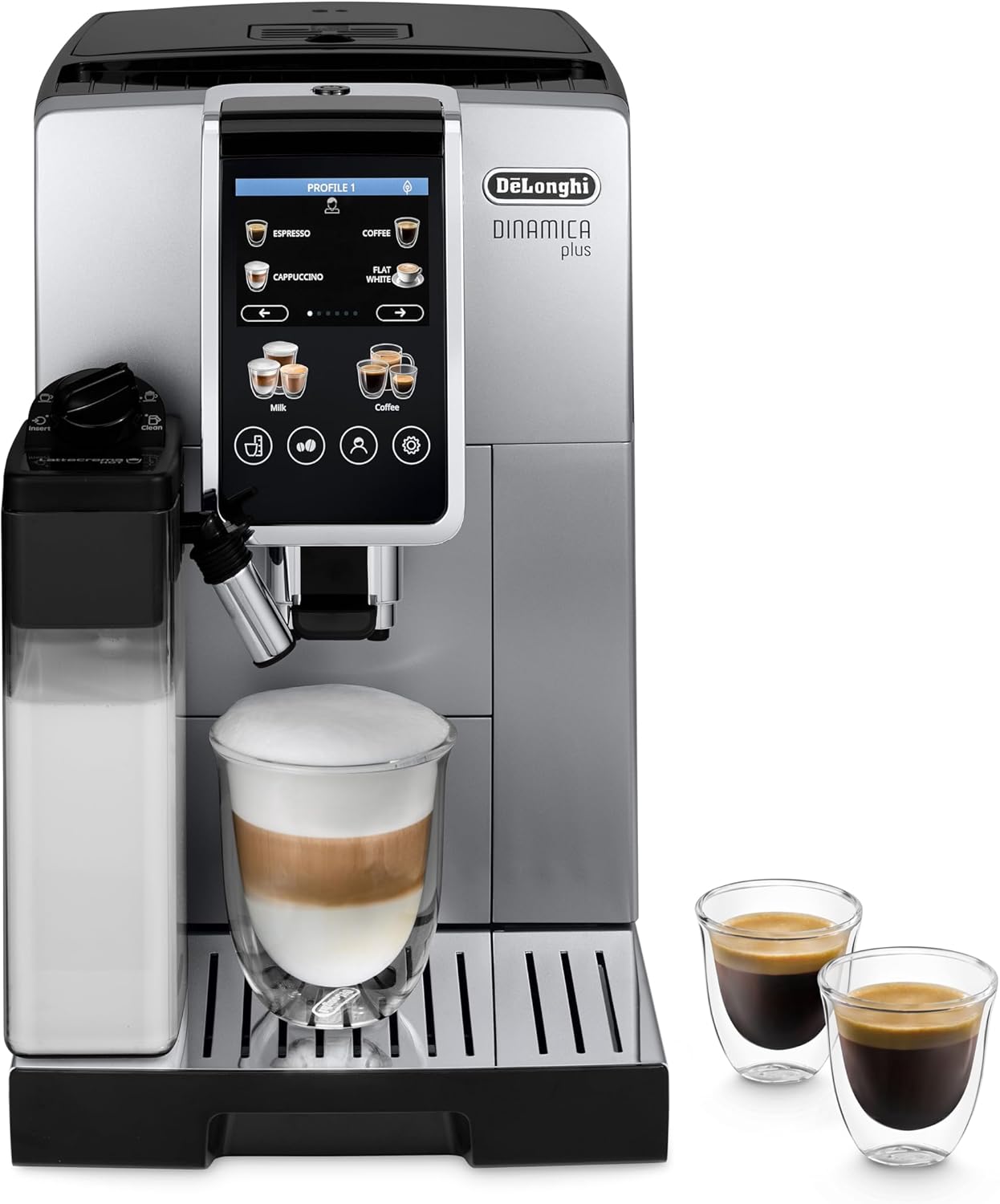 Dinamica Plus ECAM380.85.SB, Macchina Automatica Caffè in Chicchi, Macchina Cappuccino con Sistema LatteCrema Hot, Macchina Caffè dal Chicco alla Tazza, 24 Ricette, TFT 3,5