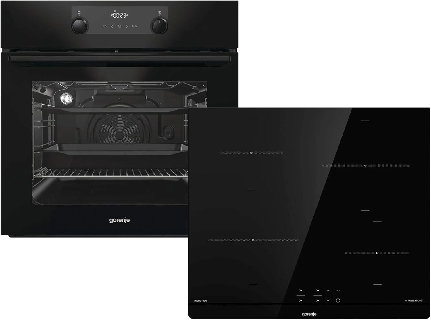 Gorenje 738971 Inbouw Ovenset OptiBake Black Steam Pyro Set / 77L / Hetelucht/Pyrolyse/ExtraSteam/GentleClose/AirFry/Pizzamode 300��C/PerfectGrill/Inductiekookplaat met BridgeZone/zwart