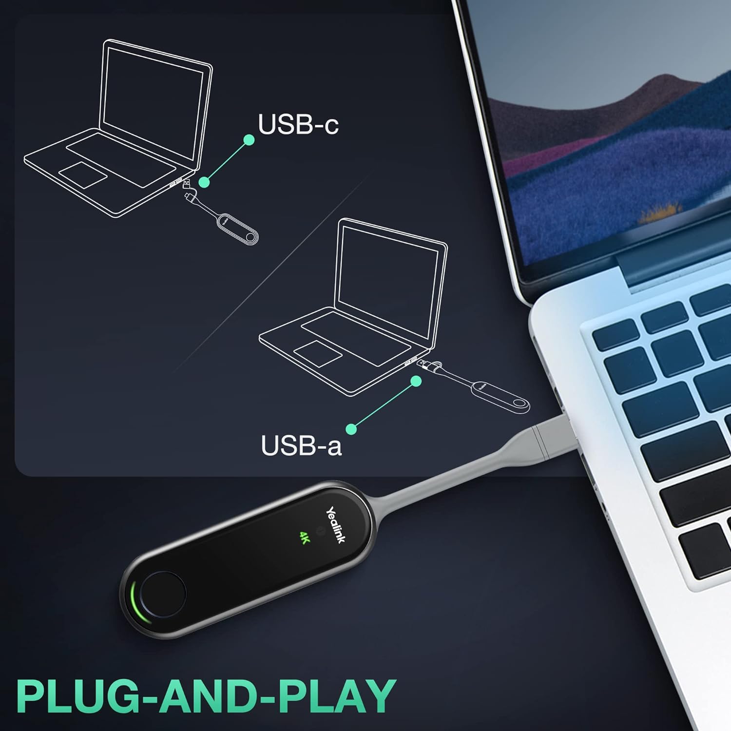 YeaLink WPP30 USB-C 4K Wireless Presentation Pod, Black