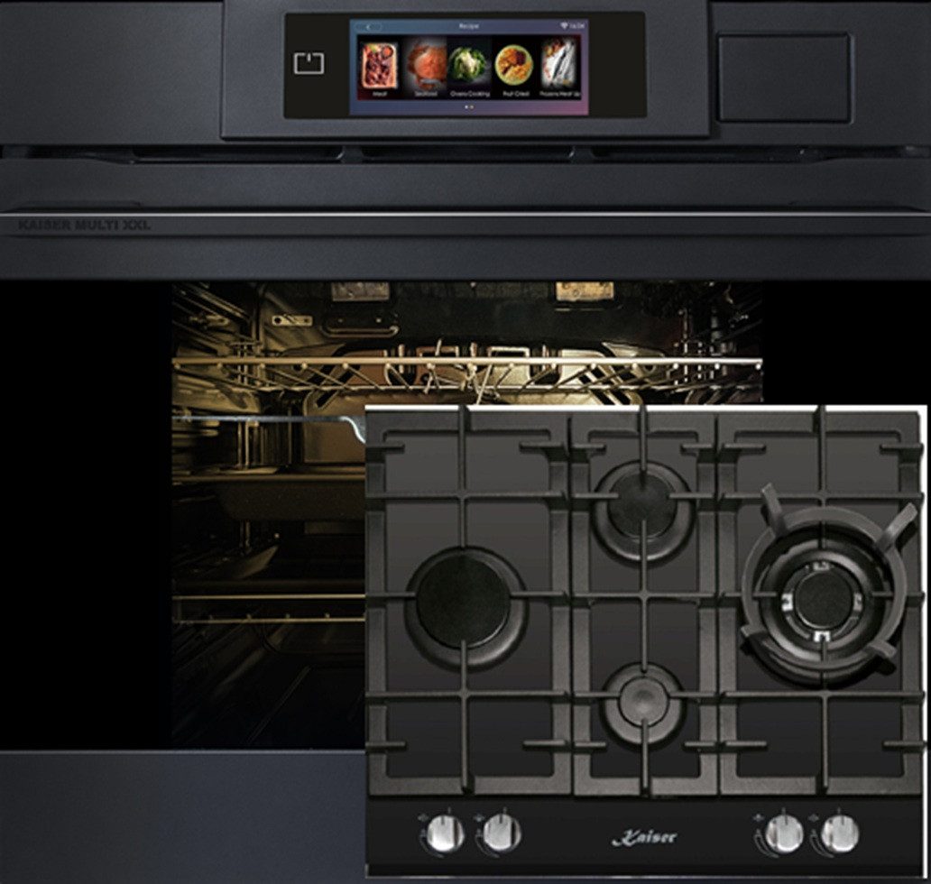 Backofen-Set Herd Set Autark Einbaubackofen XXL Multi 37,Multifunktions-Elektro-Dampfbackofen mit Dampfreinigung, 60 cm+Gas-Kochfeld 60 cm EH 6341+KCG 6394