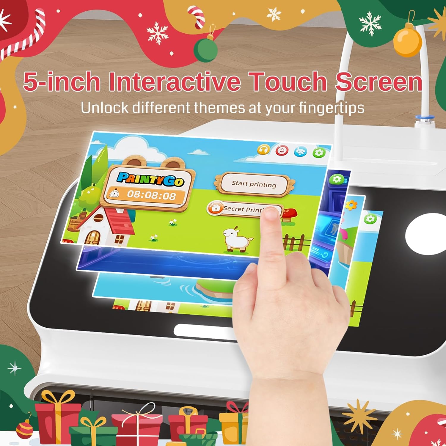 Stampante 3D PrintyGo Mini per bambini, stampante autolivellante da 600 mm/s per principianti con touch screen da 5