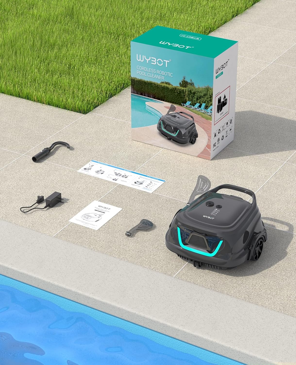 WYBOT Robot Piscina Professionale, Doppia Turbina Aspirazione Potente, 120 Minuti Autonomia, 100㎡ per Piscine Familiari, Soluzione Manutenzione Fondo,Verde Scuro