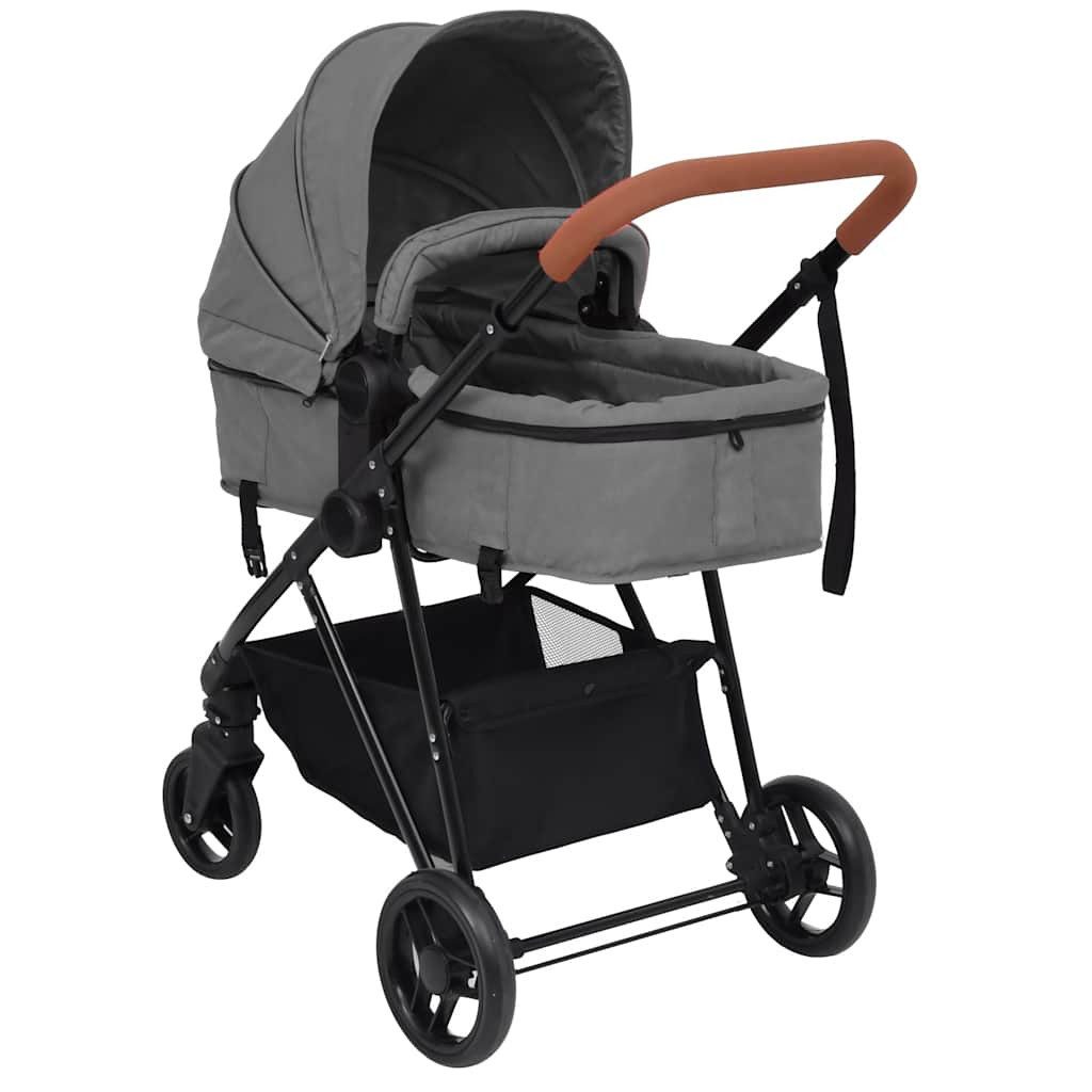 Kinder-Buggy 2-in-1 Kinderwagen Hellgrau und Schwarz Stahl