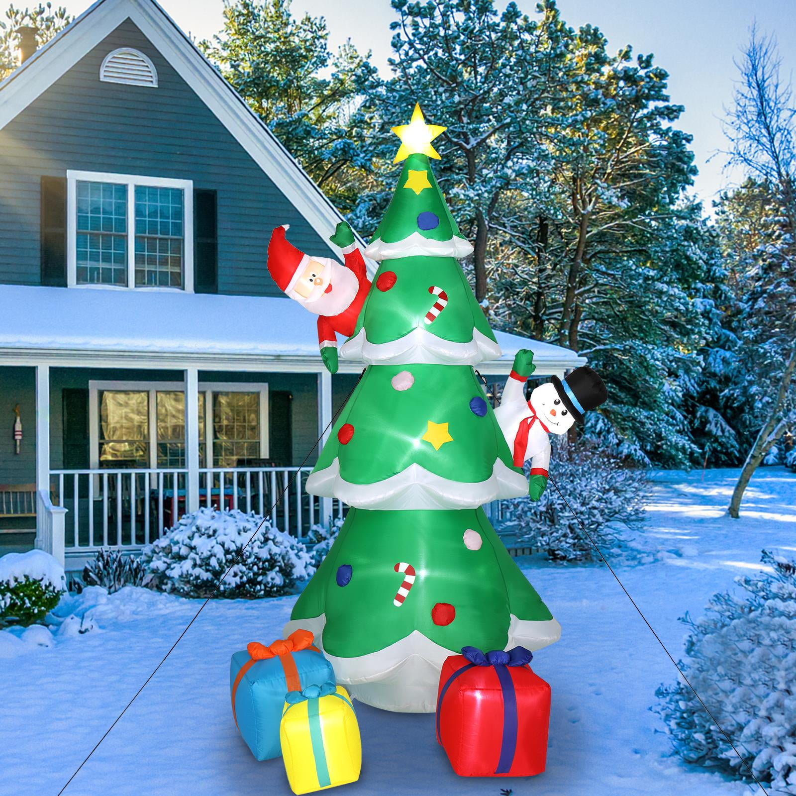Ktaxon 8ft Inflatable Christmas Tree with LED, Santa & Snowmen Yard Decoration