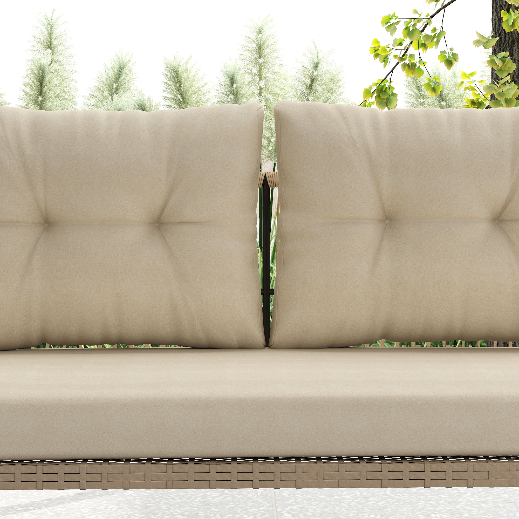 Outsunny Hollywoodschommel 2-Zits Rattan Tuinschommel met Kussens Ketens Tot 240 kg 115 x 66 x 44 cm Beige