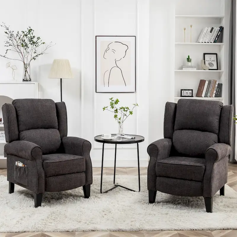 Manual Pushback Recliner Adjustable Accent Chair Wingback Armchair Set of 2