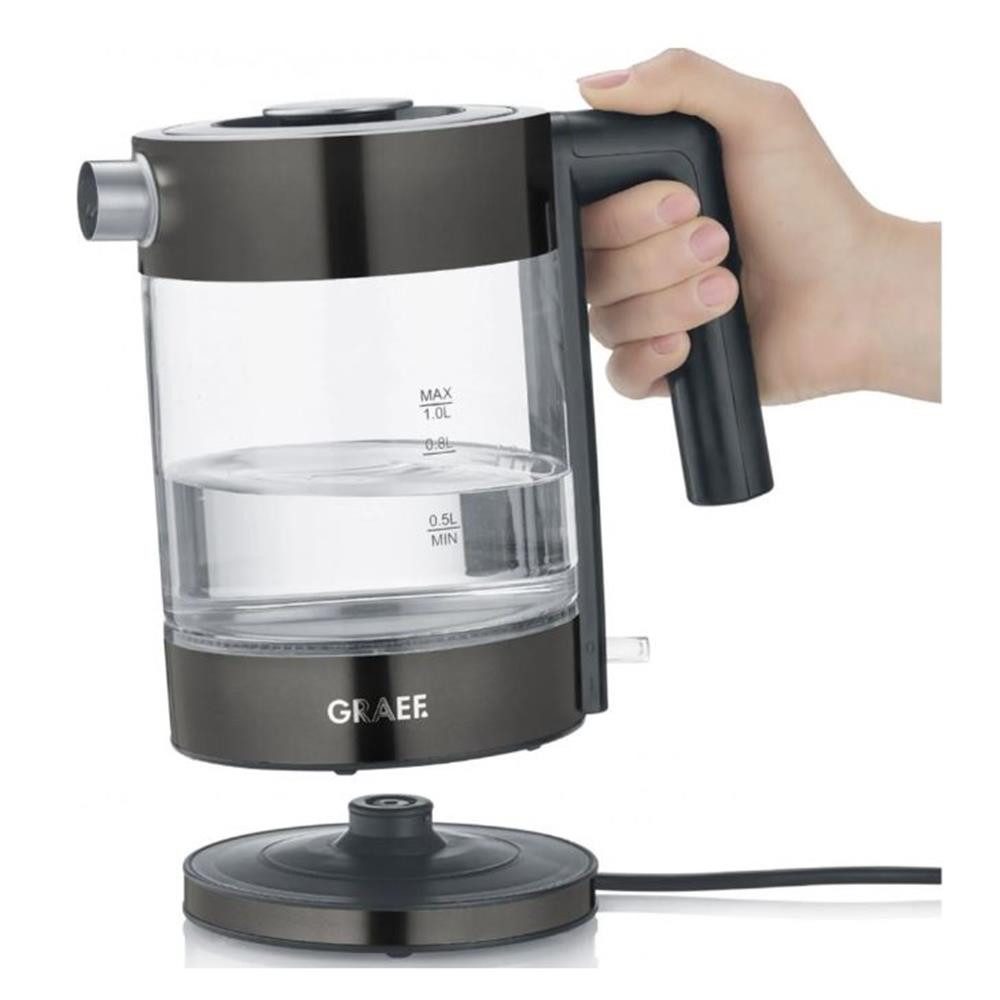 Wasserkocher WK 302 Glaswasserkocher Edelstahl schwarz 1 Liter LED beleuchtet