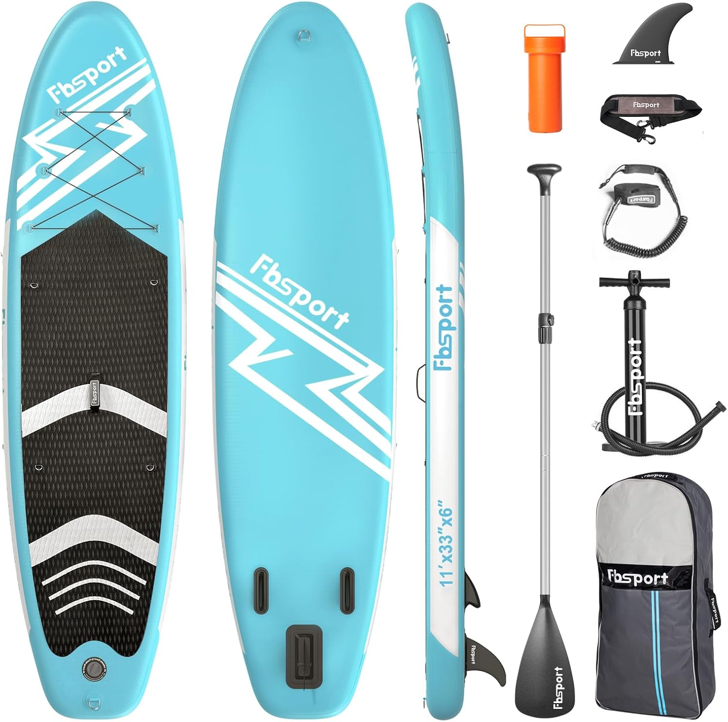 FBSPORT Tavola da SUP Gonfiabile SUP, Stand Up Paddling Board, Stand Up Paddle Board Gonfiabile per Stand Up Paddling 15CM Spessore, Surf con Alluminio Regolabile SUP Paddle + Pompa
