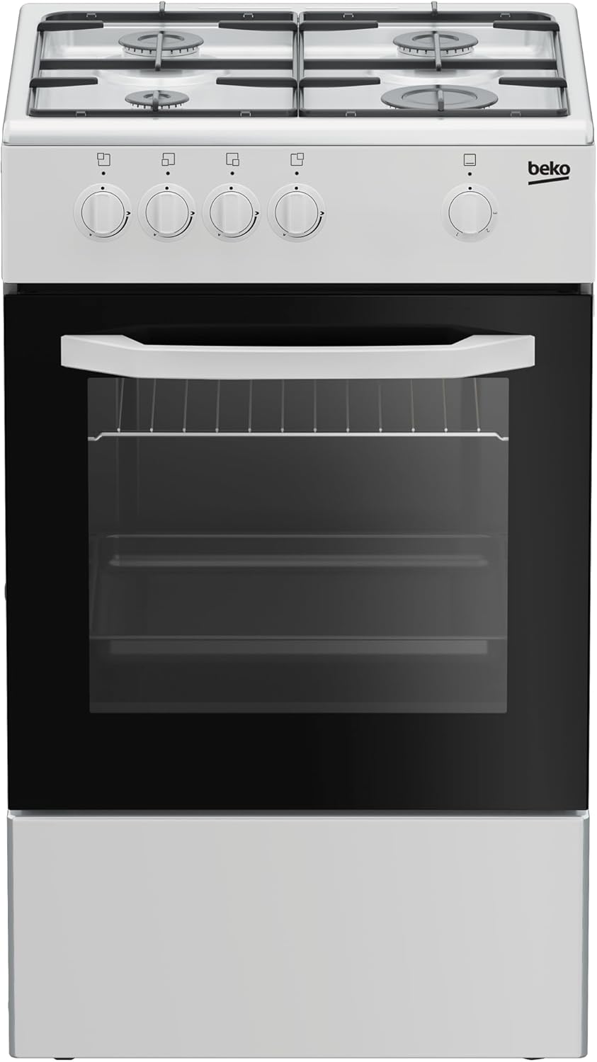 Beko - CSG42001FW - Cucina 50X50, Forno a Gas + Piano con 4 bruciatori a gas e griglie a piattina, Classe A, Controllo Meccanico, Colore Bianco, Dimensioni HxLxP: 85,0 x 50,0 x 50,0