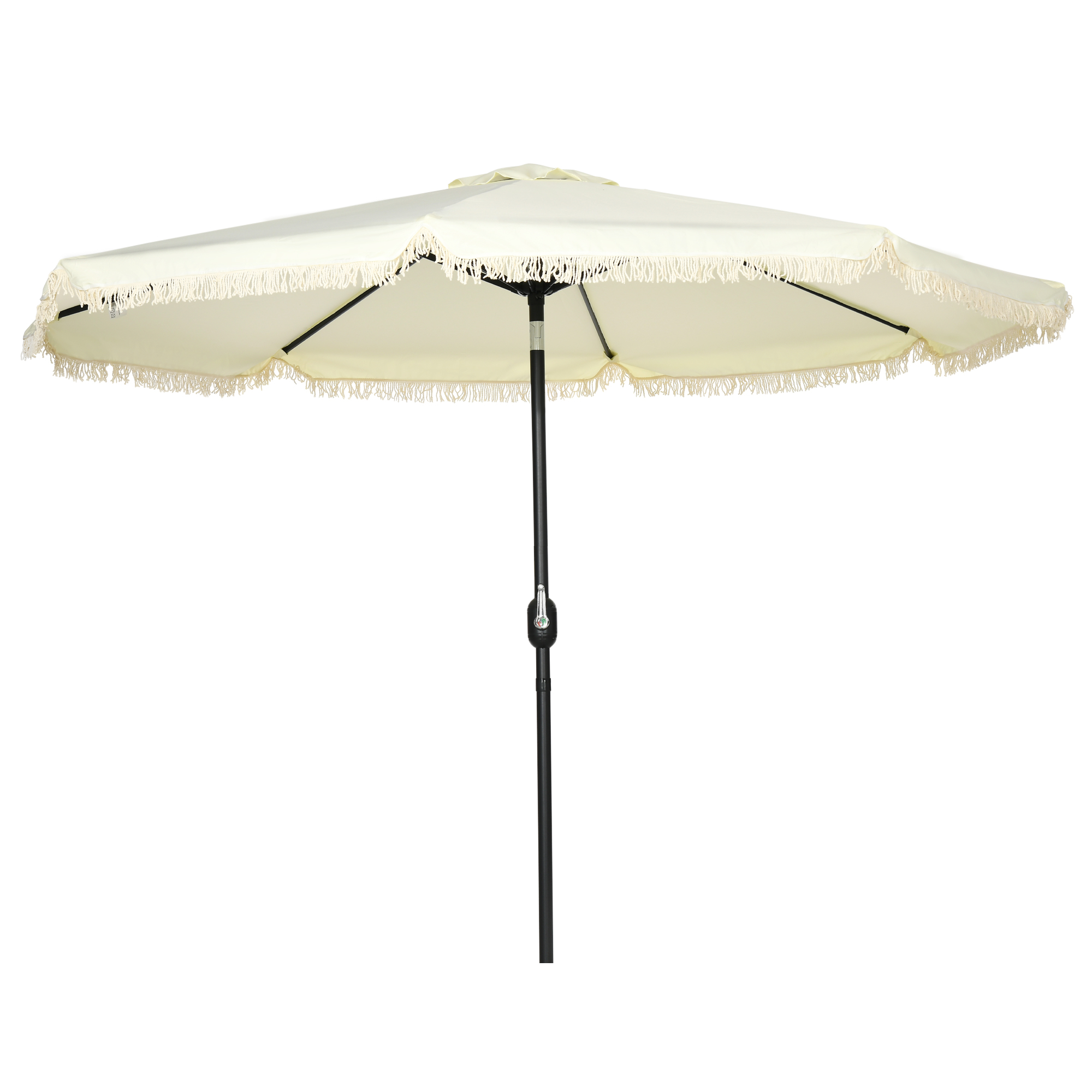 Outsunny Schrägbarer runder Sonnenschirm Ø 268 cm mit Fransen aus hochdichtem Polyester 180 g/m² Sonnenschutz Creme