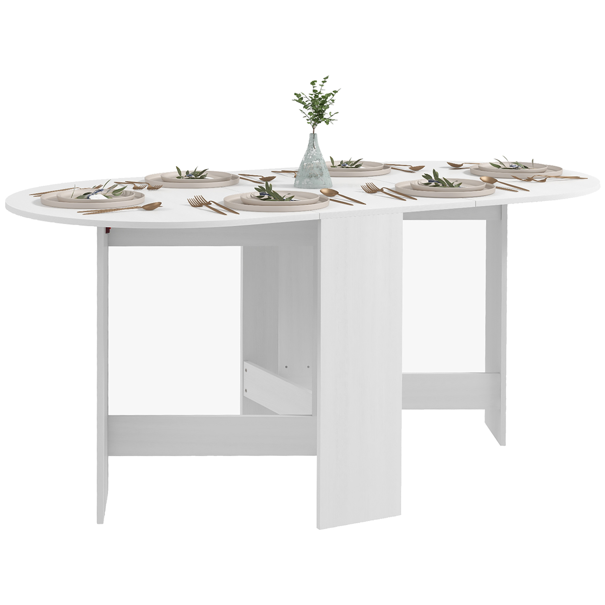 HOMCOM Klappbarer Esstisch, ovale Küchentischklappe für bis zu 6 Personen, für kleine Räume, Esszimmer, weiß