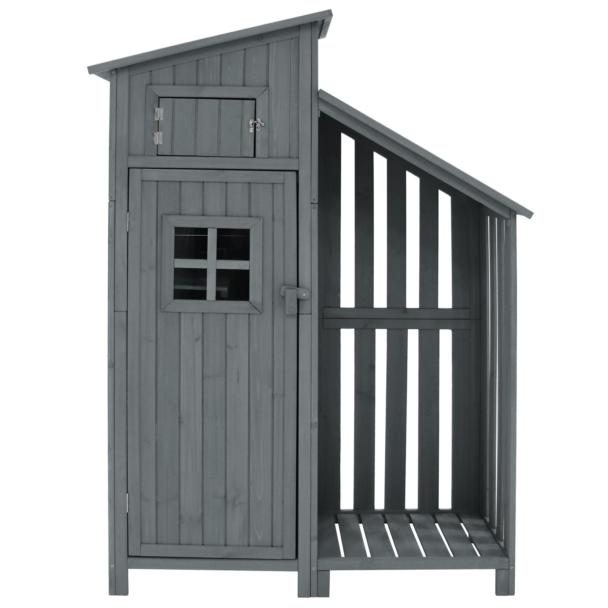 Gartenschrank 118x54x173 cm Holz mit 2 Regalen und großem Stauraum für Garten Geräte, Grau