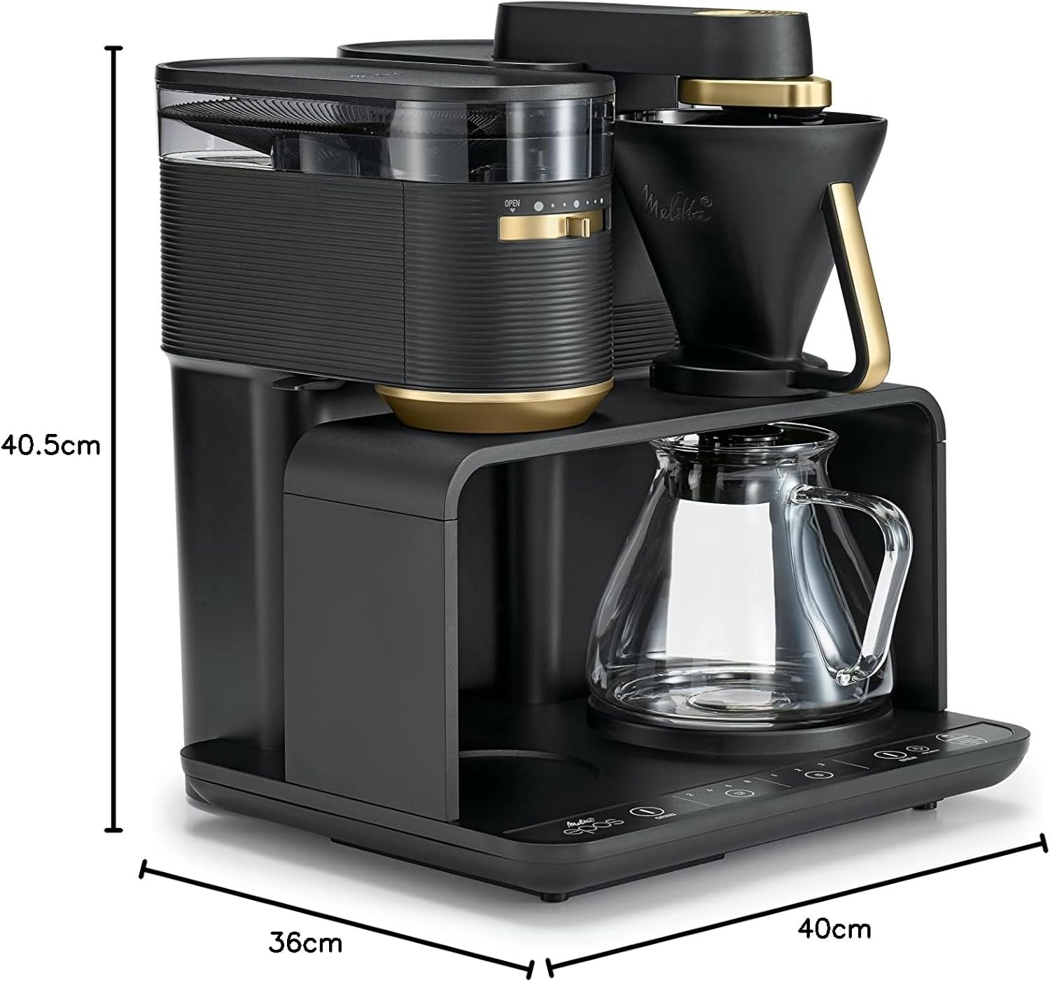Melitta EPOS Kaffeemaschine mit Mahlwerk, schwarz-silber