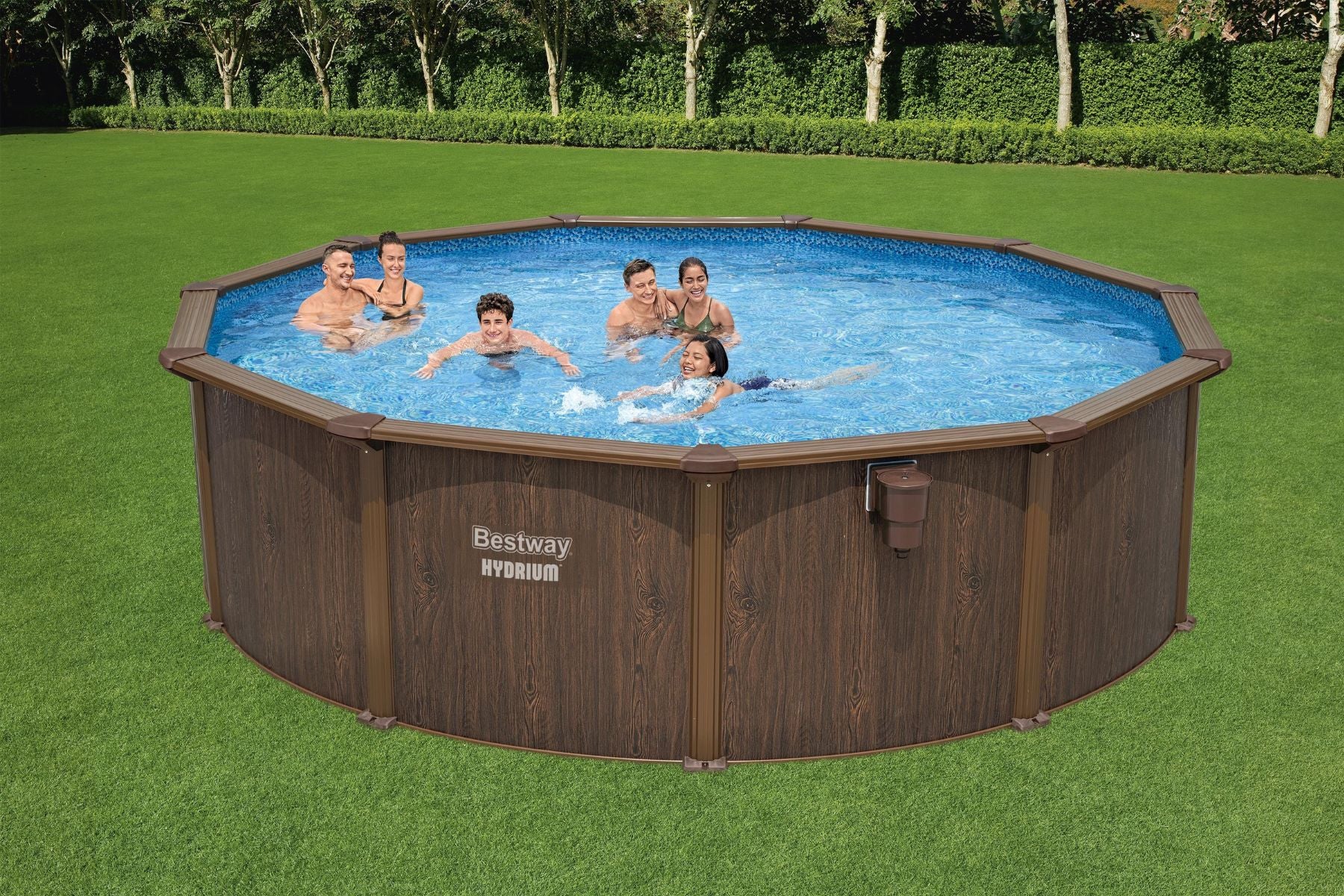 2025 Set di piscina in acciaio Hydrium rotondo con finitura in legno, 16 piedi x 52 pollici, per piscina gonfiabile