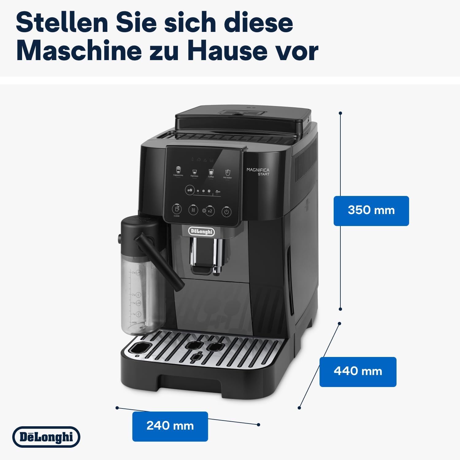 De'Longhi Magnifica Start ECAM222.60.BG, Kaffeevollautomat mit LatteCrema-Milchsystem für Automatischen Cappuccino, 4-Direktwahl-Tasten, Soft-Touch-Bedienfeld, x2-Funktion, 1450W, Schwarz/Grau