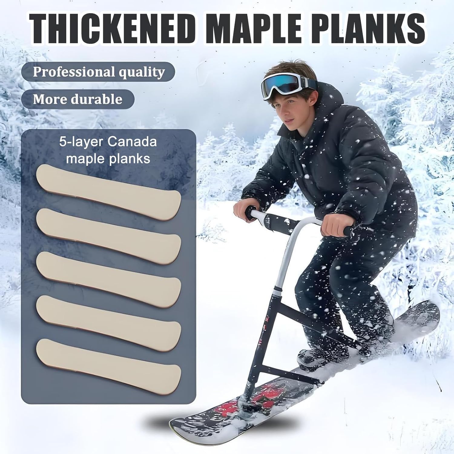 Snow Scooter mit 360° drehbaren Heckski & verstärktem Rahmen, All-Terrain Schlitten für Teenager und Erwachsene, 150 kg Tragkraft