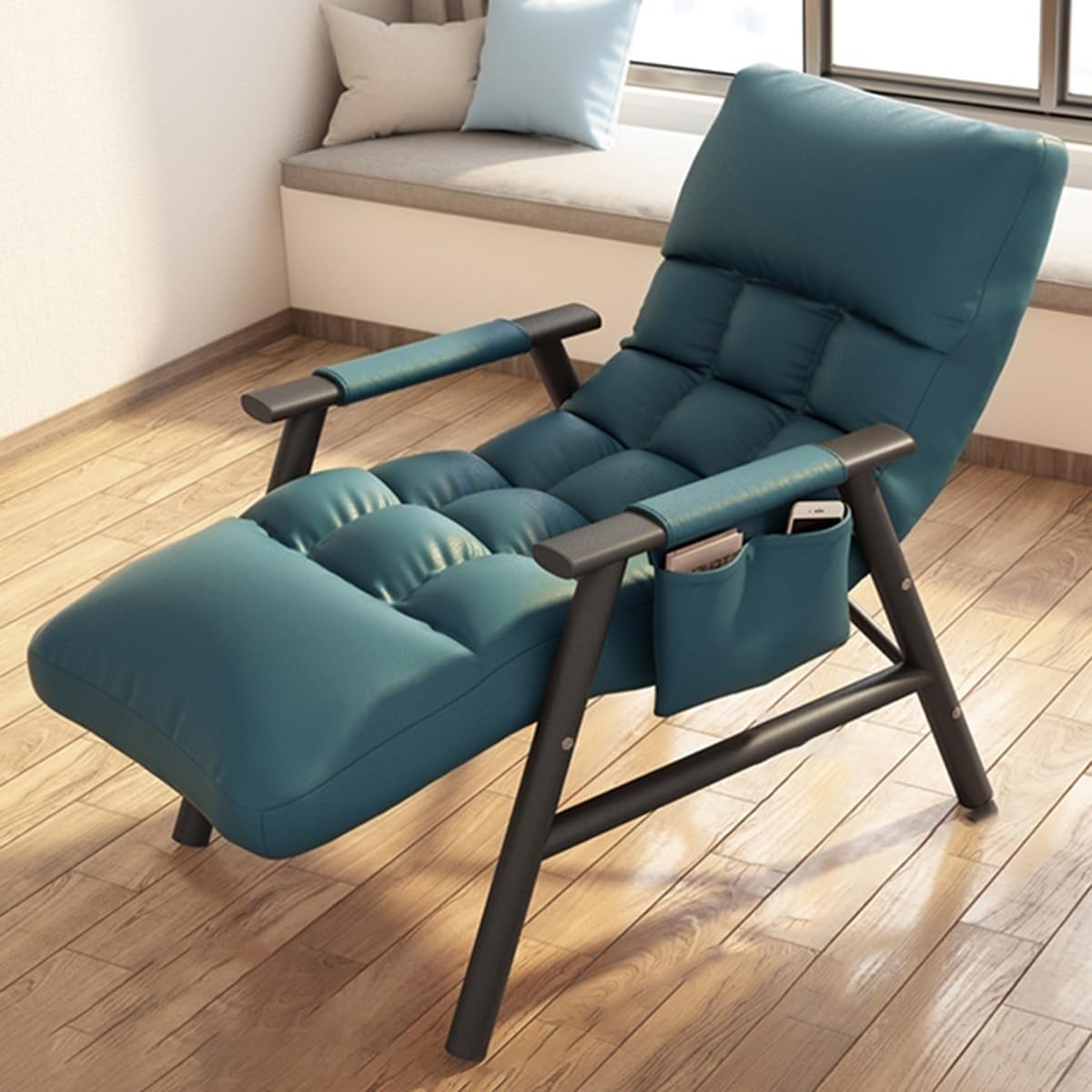Sedia Con Morbido Cuscino Poltrone Relax Da Lettura Per Soggiorno Con Braccioli Moderna Poltrona Lounge Con Tasca Laterale Sedie Con Schienale Regolabile Per Camera Da Letto(Blauw,Black Legs)