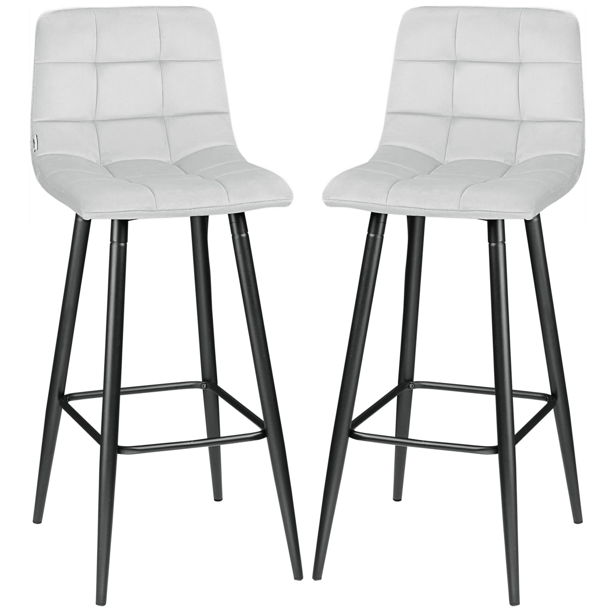 HOMCOM Barhocker Set, skandinavisches Design, Samtbezug, Metallgestell, rutschfeste Füße, Hellgrau
