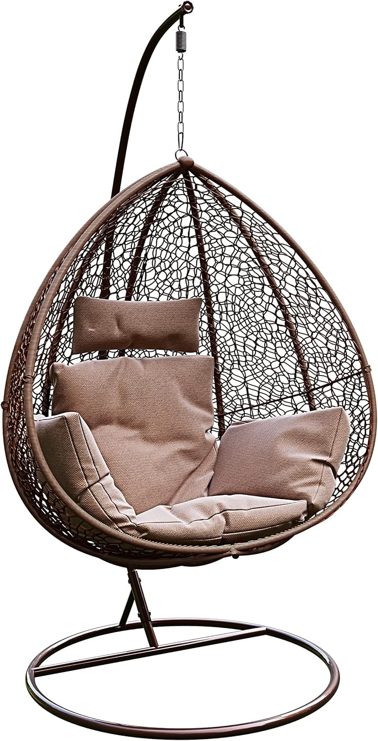 Hanging Chair in Polyrattan with Steel Structure Ideal for Outdoors and Indoors Resistant to Weathering Agents with Padded Cushions Included Elegant and Modern Design