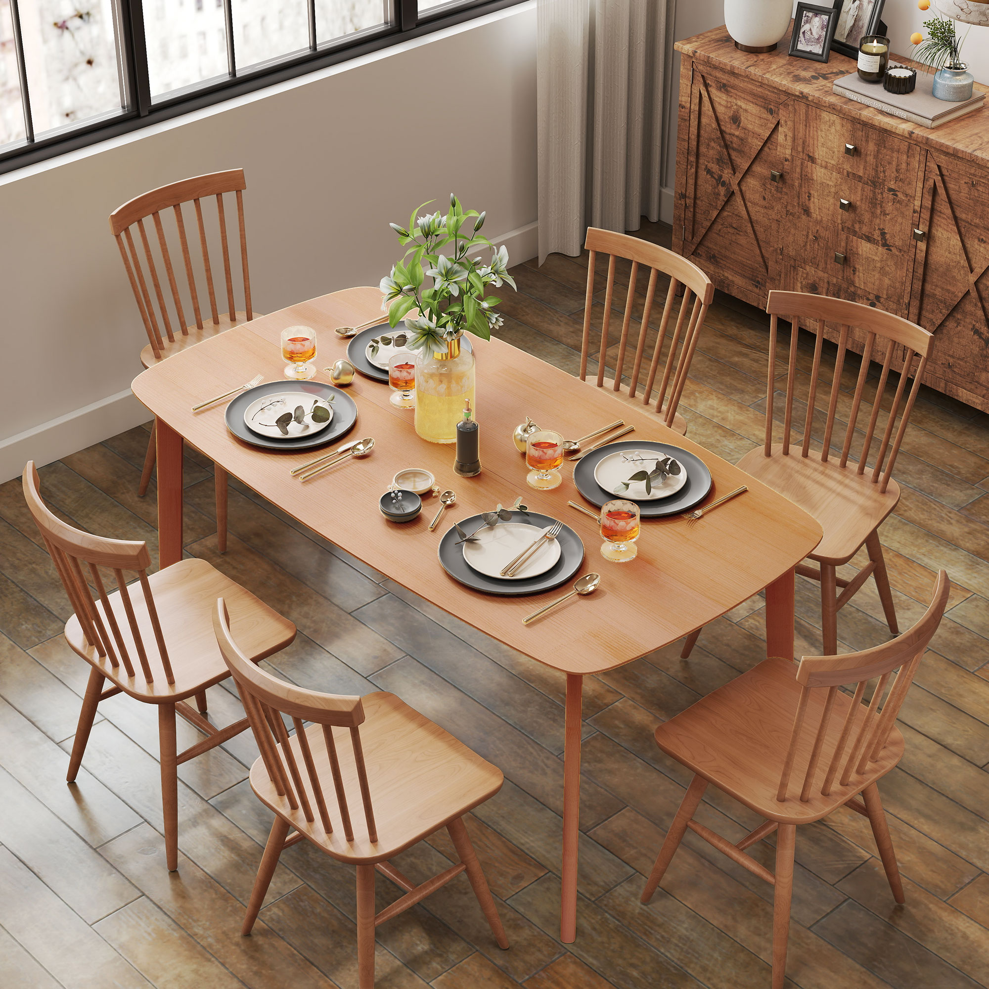 HOMCOM Rechteckiger Esstisch für 6 Personen Küchentisch 150 cm aus massivem Holz 150 x 80 x 76 cm naturholzoptik