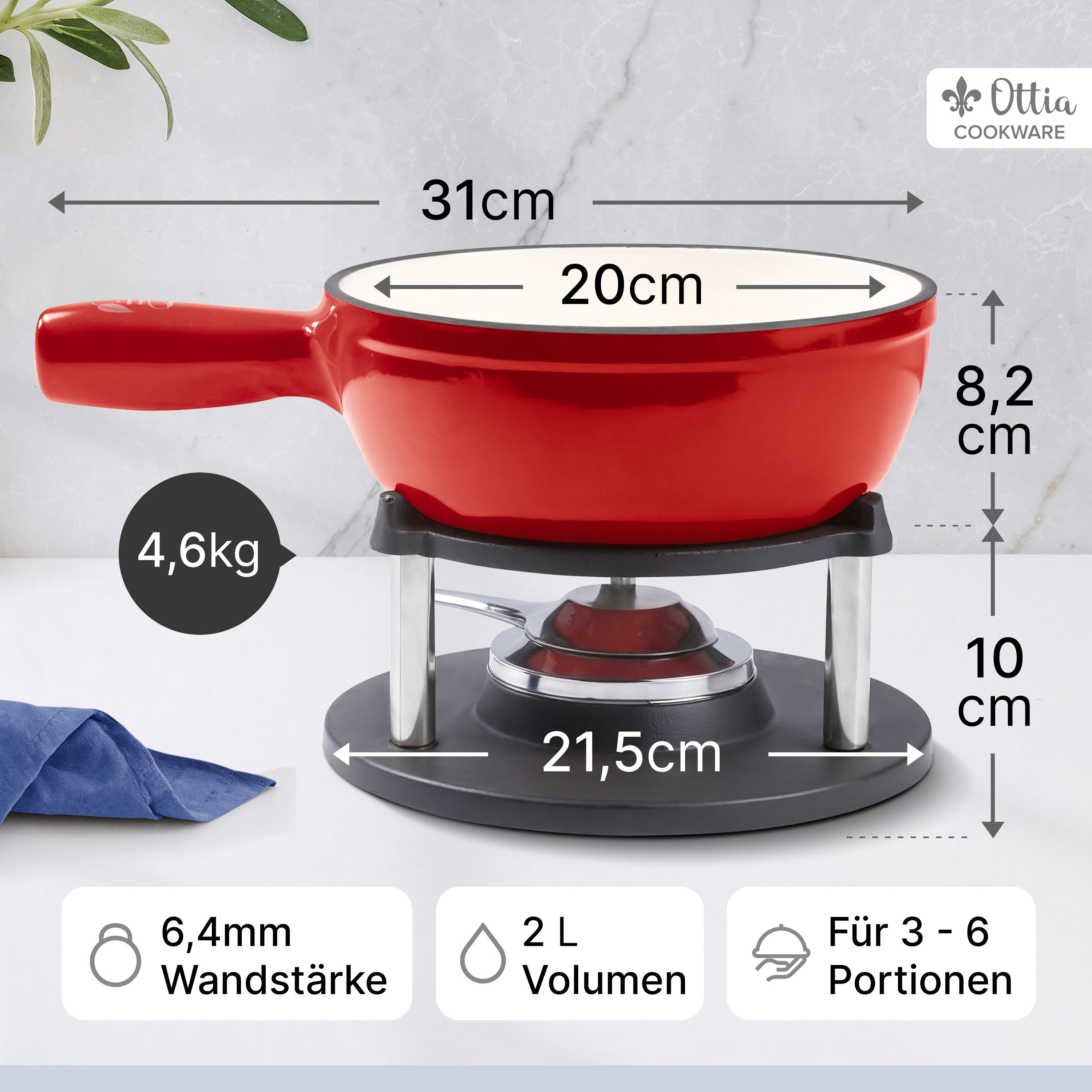 Fondue Gusseisen Fondue Set für 2, 3, 4, 5, 6 Personen