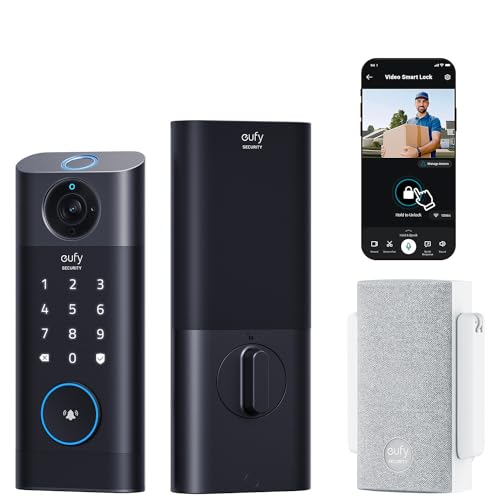 eufy Security Video Smart Lock S330, 3 in 1 Camera Doorbell Fingerprint Keyless Entry Door Lock, Smart Wi Fi Deadbolt for Front Door, App Remote Control, SD Card Required, Chime Included : Tools & Home Improvement