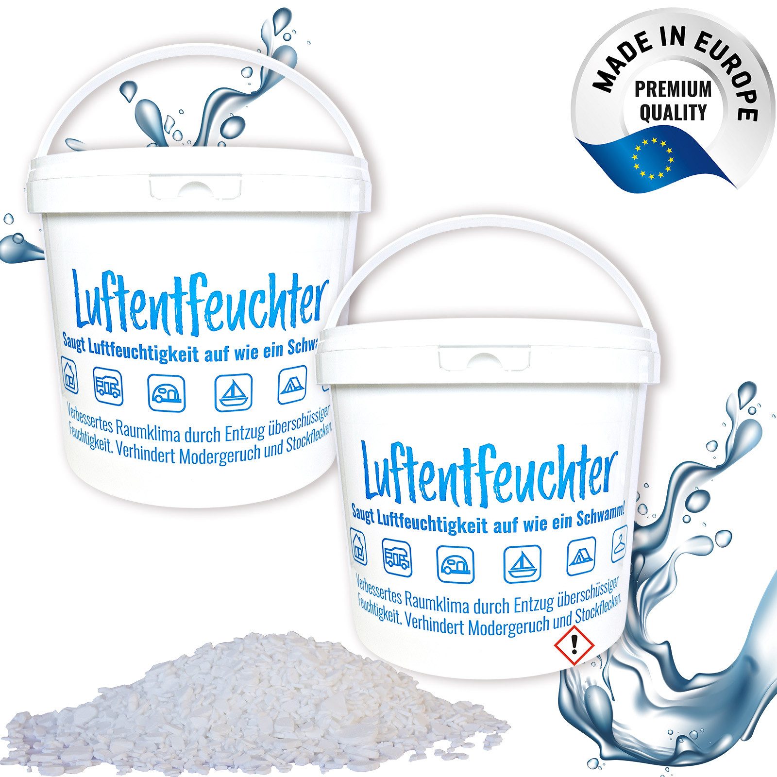 Luftentfeuchter Nachfüllpack Granulat 2x 4,8 kg in 5 L Nachfüll-Eimer portionierbar