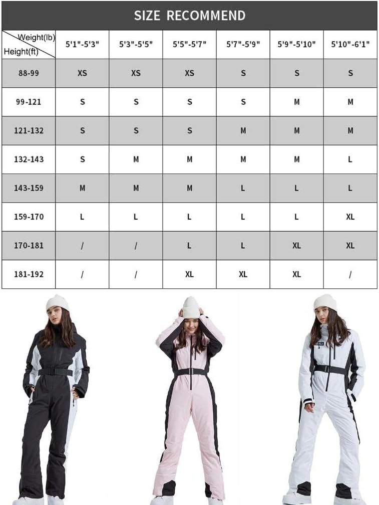 ALSOGO Einteiliger Skianzug für Damen, Skioverall 10,000mm wasserdichter Schneeanzug mit abnehmbarer Pelzkragen Mantel Gürtel, Warm Isoliert Skibekleidung für Outdoor Winter Skifahren Snowboard
