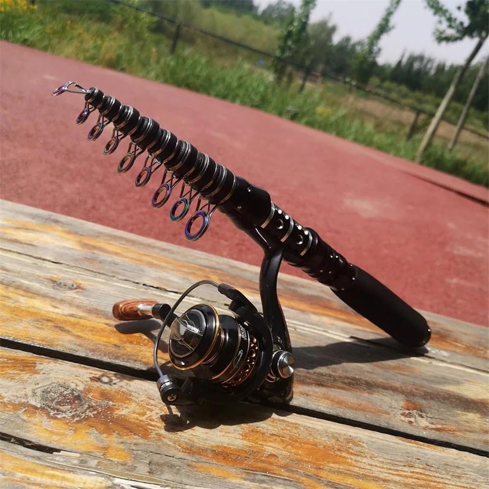 Angelruten- und Rollenkombinationen, tragbar, aus Carbon, tragbar, Teleskoprute , aus Carbon, tragbar, Teleskoprute und Rollen, Vara de Pesca, mit Molinete-Angelrute (2,1 m Rute, 3000 Rolle)