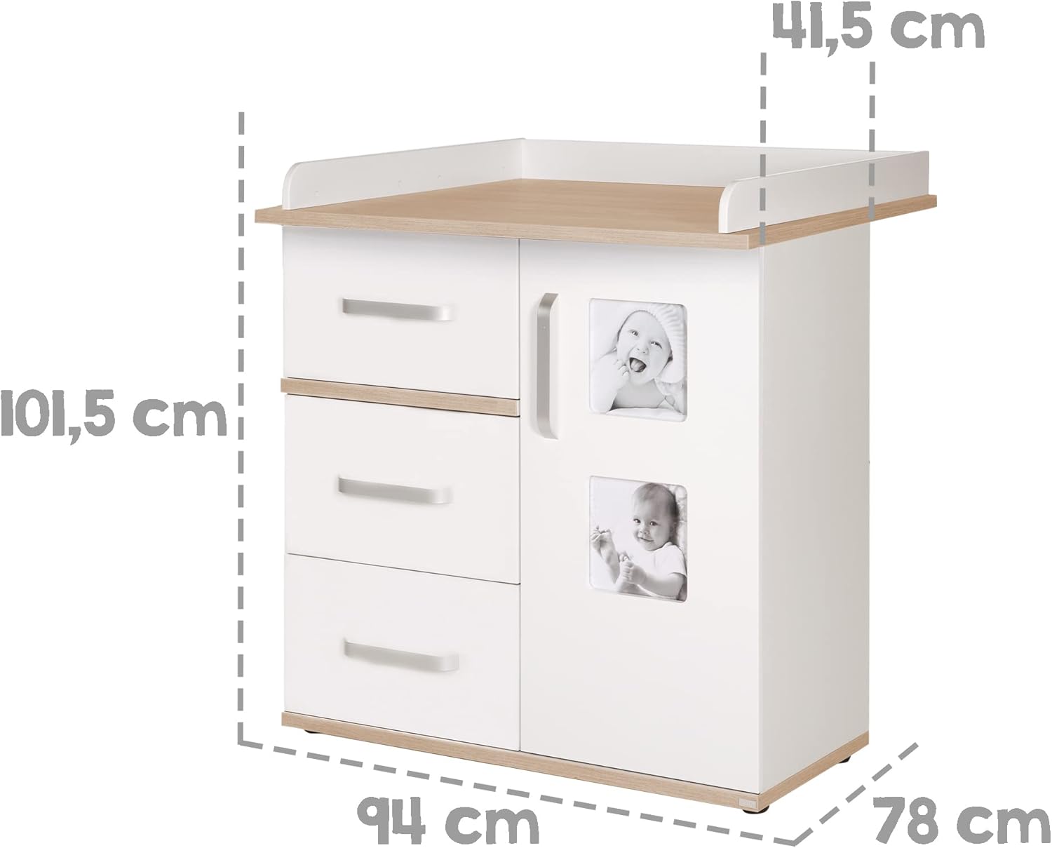 roba Kindermöbelset 'Pia‘, 3-teilig, inkl. Kinderbett 70x140cm, Wickelkommode, Kleiderschrank, weiß