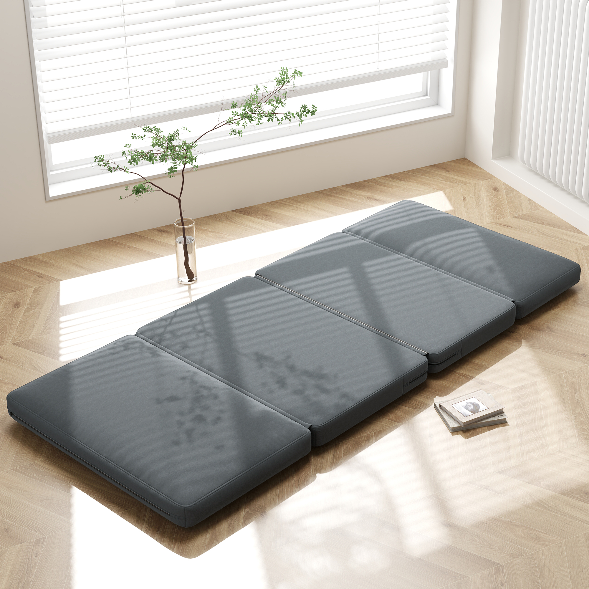 HOMCOM 3-in-1 Opvouwbare Relaxstoel, Gastenmatras, Deelbaar, 138 cm breed, Donkergrijs