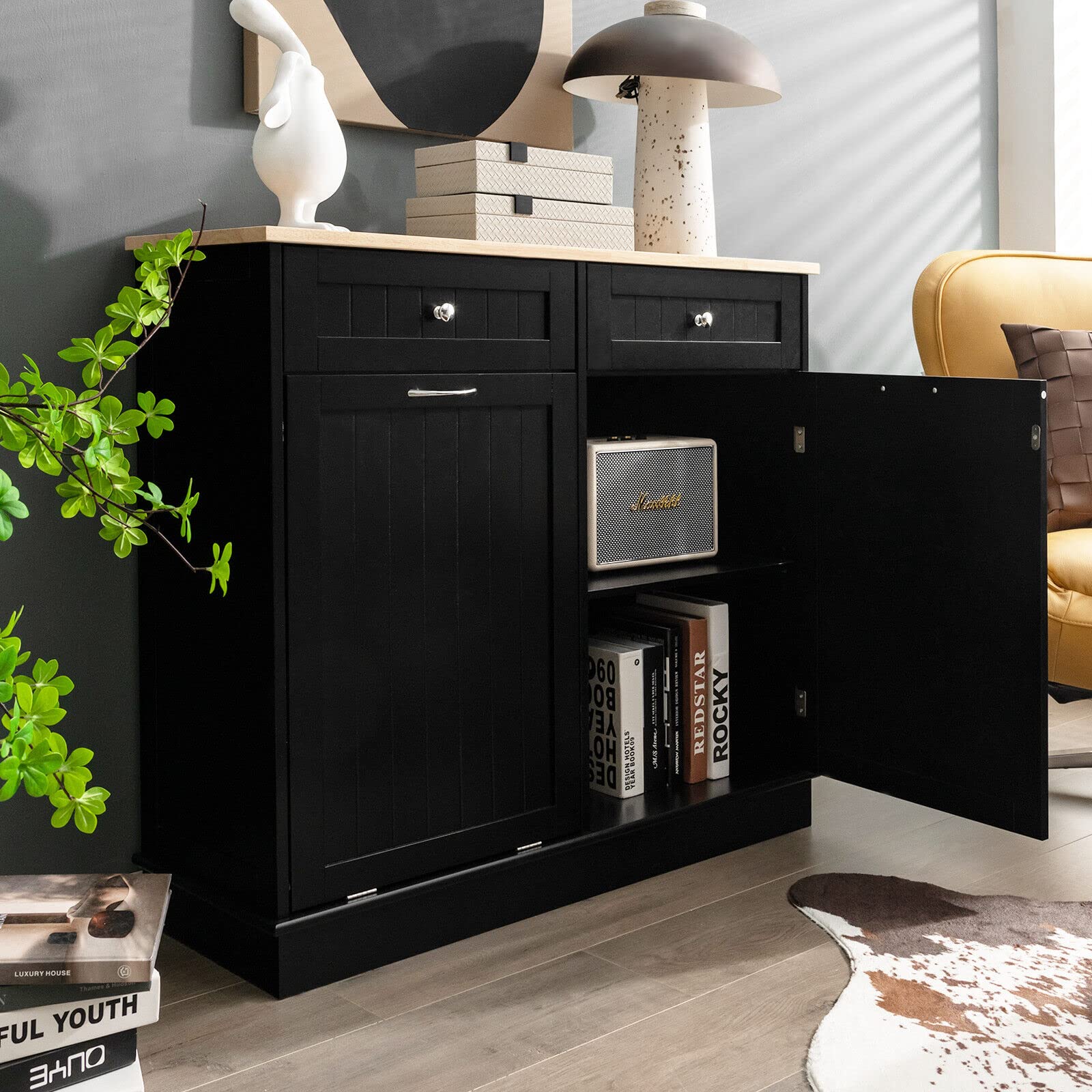 Giantex Kitchen Trash Cabinet, Tilt Out Trash Bin Cabinet with Single Trash Can Holder