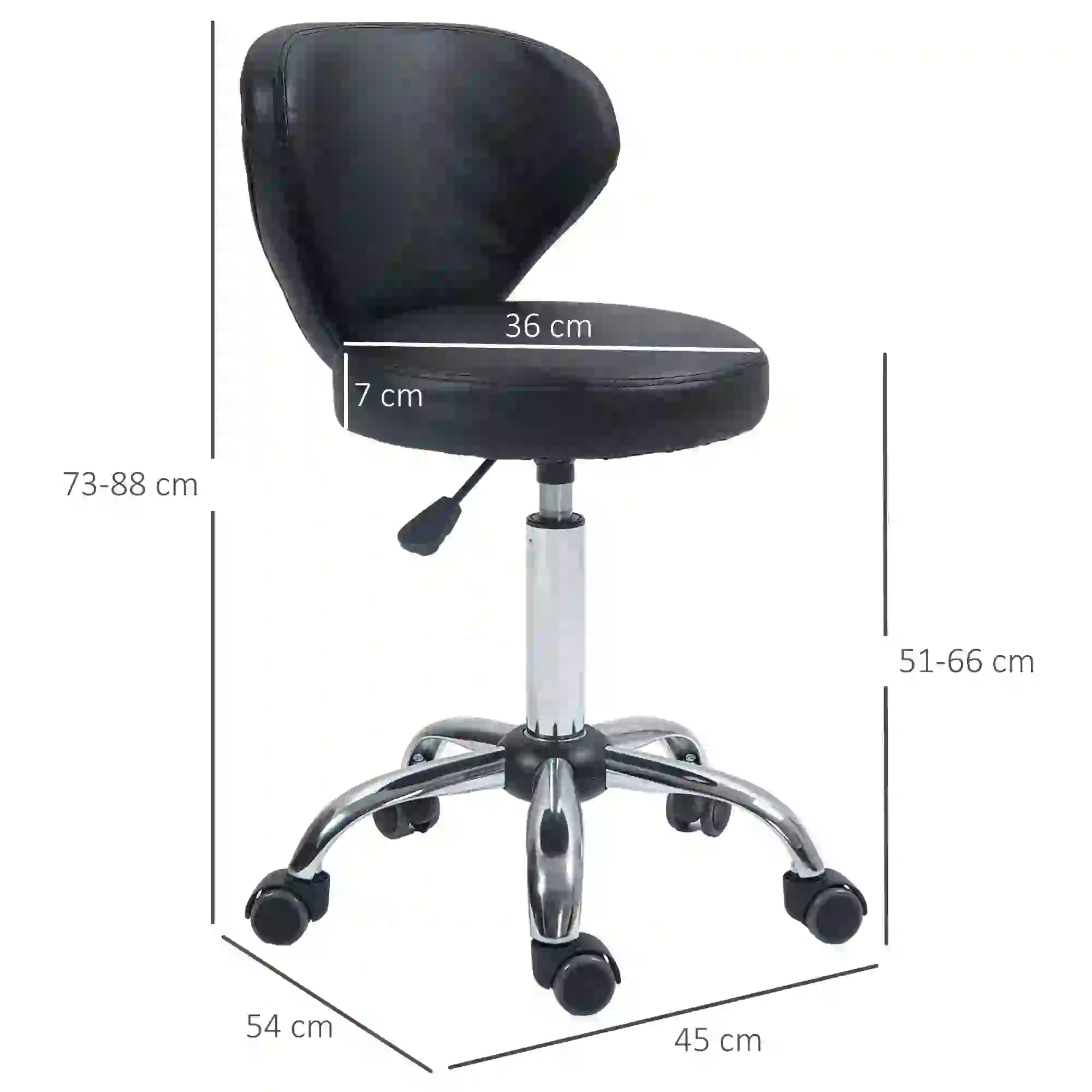 HOMCOM Rollhocker Massagehocker - drehbarer Arbeitshocker 360° - höhenverstellbare Sitzfläche 49-64H cm, ergonomische Rückenlehne