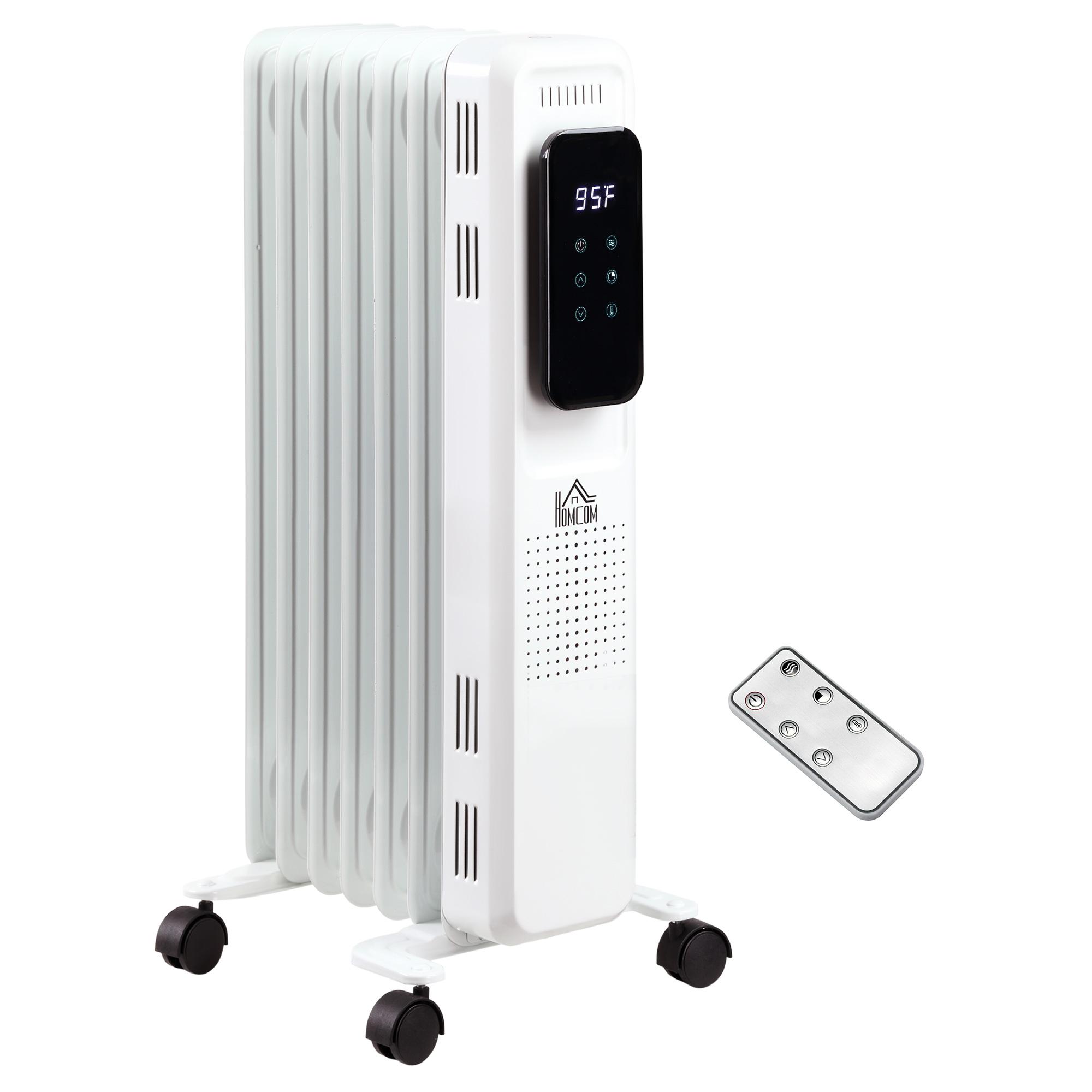 Eccomum 1500W 7 Fin Oil Filled Radiator Electric Space w/ Remote & Wheels, White