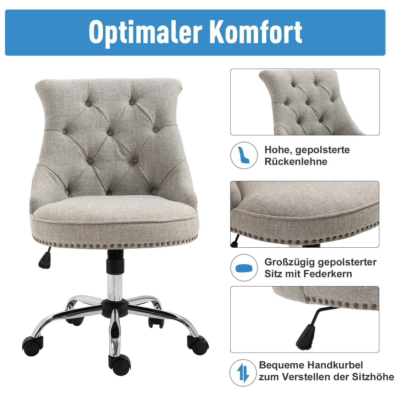 HOMCOM Polsterstuhl Bürostuhl höhenverstellbar Chesterfield Design
