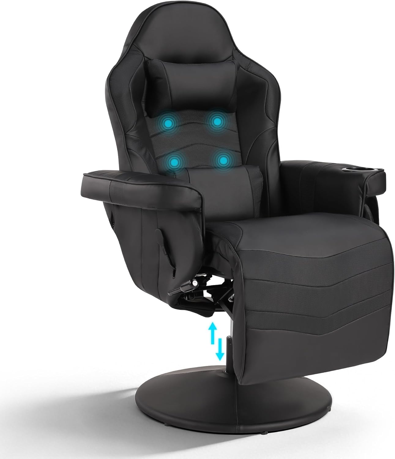 Massagesessel Gaming Stuhl mit Höhenverstellbar & 360° Drehbar, Relaxsessel Fernsehsessel mit Liegefunktion, Ergonomischer Racing Gaming Sessel Wohnzimmer, Manuell Verstellbar (Schwarz)