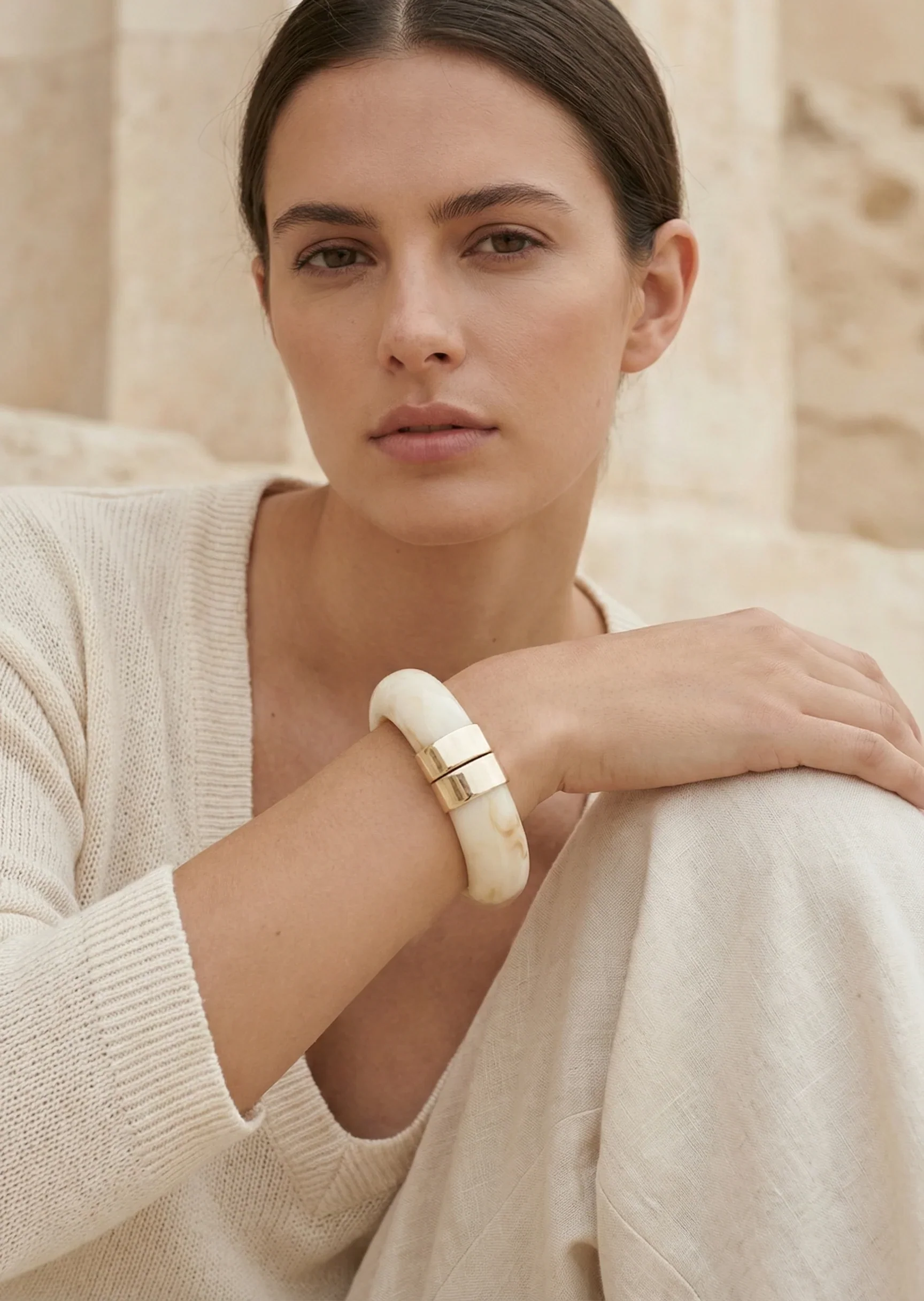 Envy Cream Resin Hinged Bangle