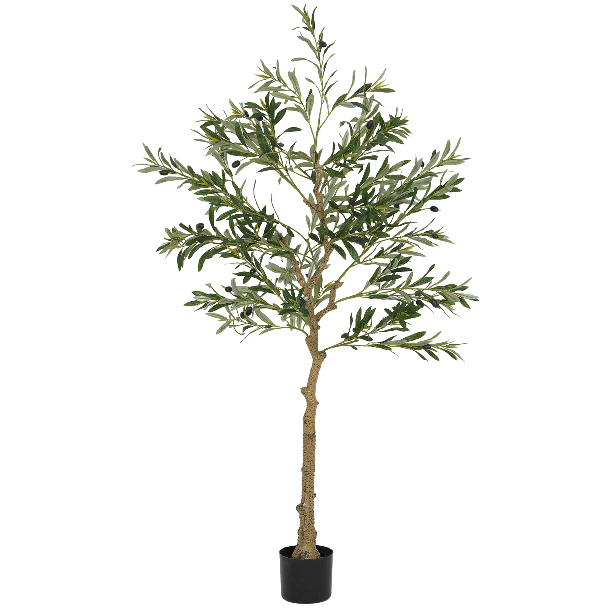 HOMCOM Kunstpflanze, Künstlicher Olivenbaum, 150 cm, 720 Blätter, 40 Oliven, stabiler Blumentopf, Dekorationspflanze, Grün