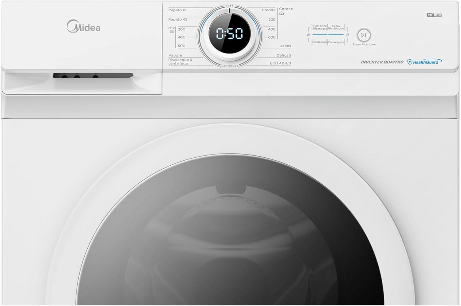 Midea MF10EW80B Lavatrice Slim Carica Frontale, 8 kg,1400 Giri, Classe A, Vapore, Motore BLDC, Programma Rapido, Varie Temperature 'Acqua, White